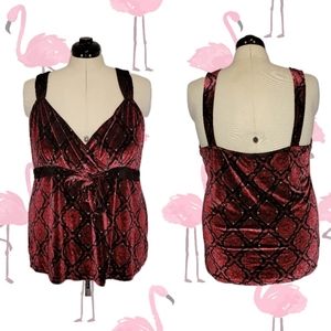 Red Apt 9 velour tank with a bow